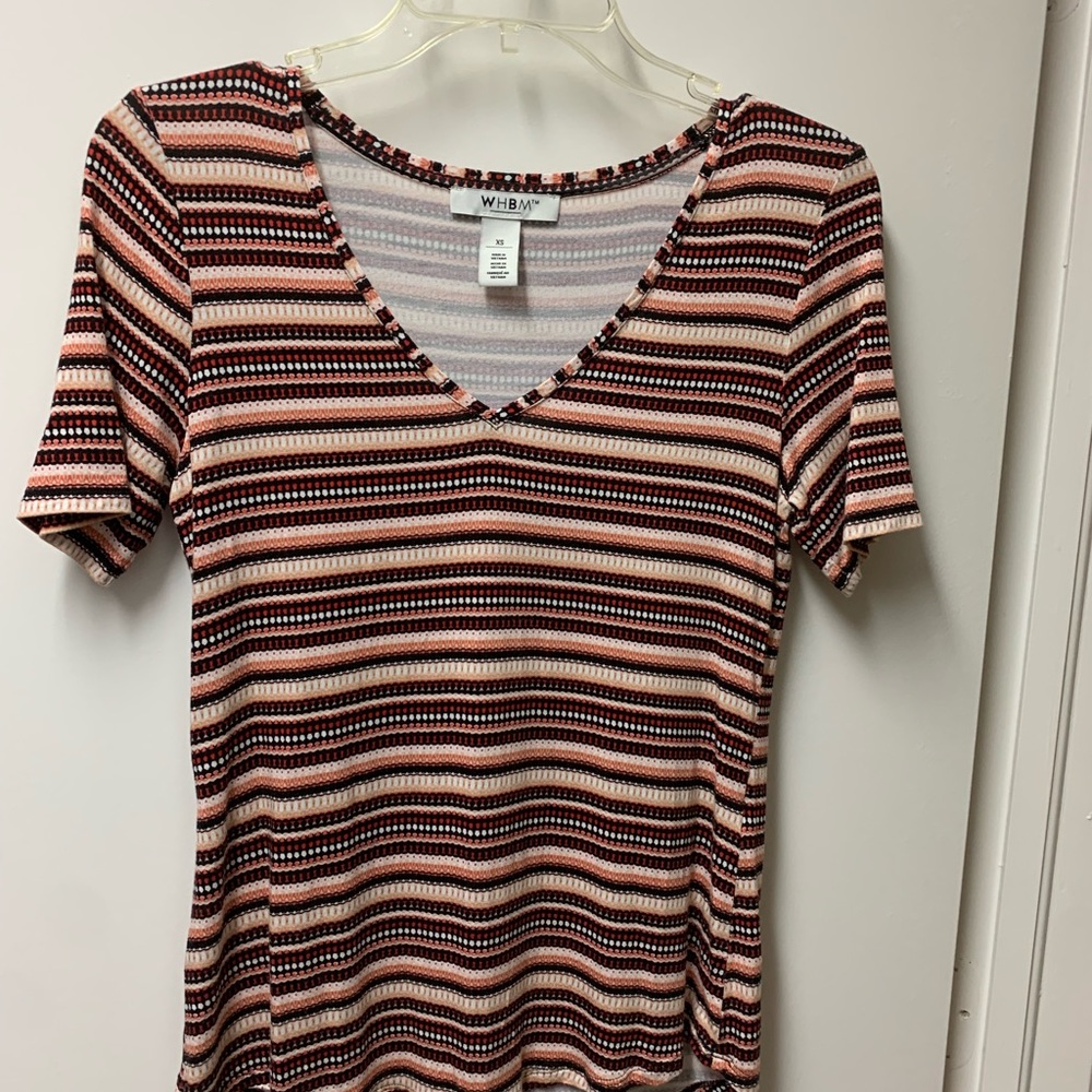 White House Black Market Red and White Fitted Ribbed Tee XS